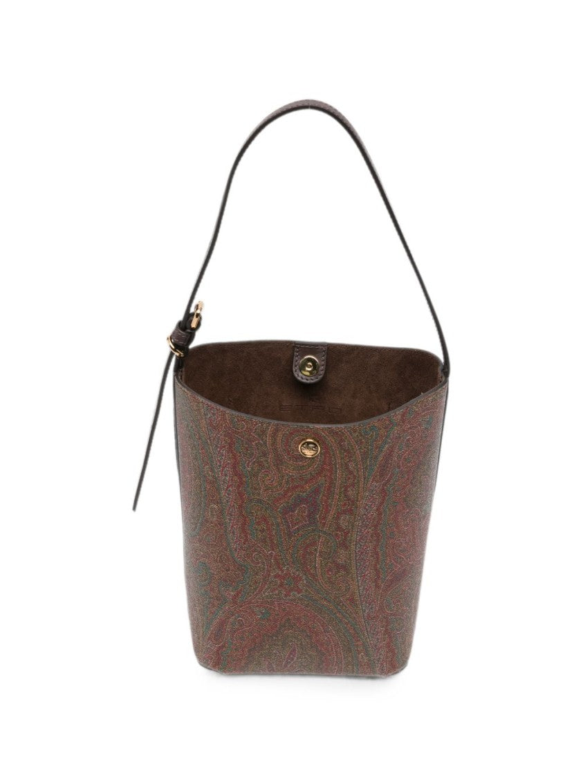 Etro Arnica Paisley Print Leather Bucket Bag
