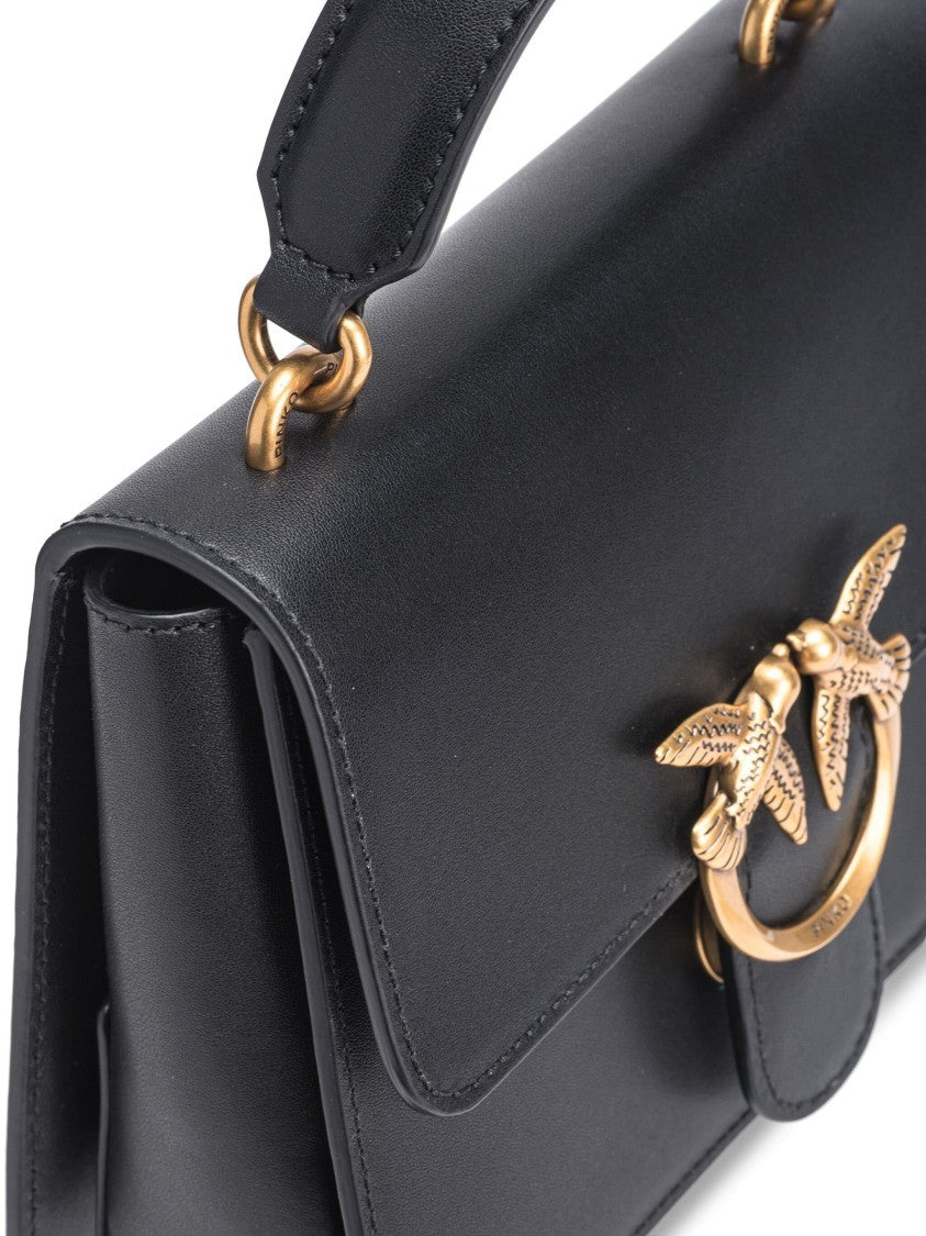 Pinko Sleek Black Cow Leather Tote Bag With Elegant Clasp
