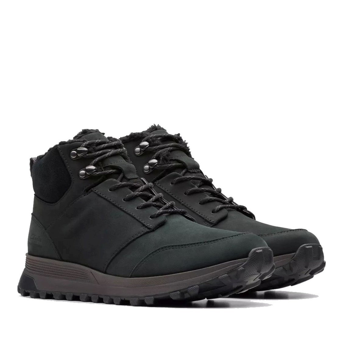 Clarks Trek Up Black Fleece-Lined Nubuck Wedge Boots
