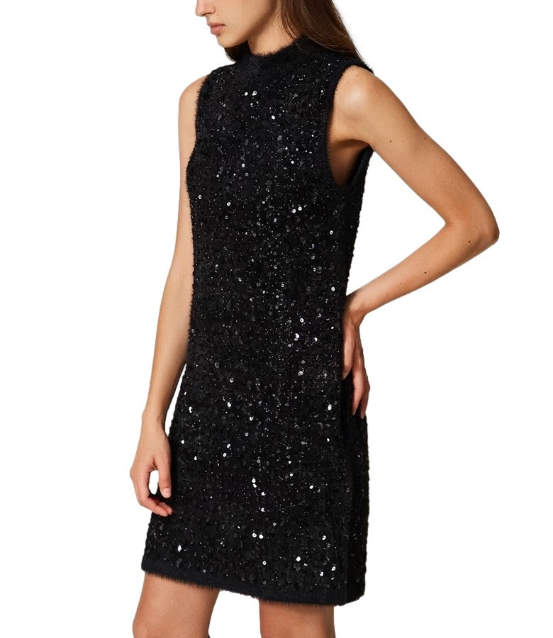 Twin-Set Sleeveless High-Neck Sequin Mini Dress