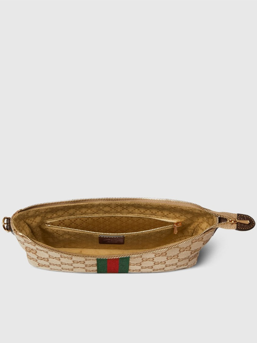 Gucci Beige Monogram Canvas Striped Crossbody Bag