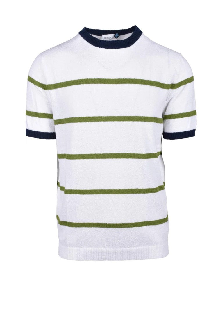 Heritage White Contrast Cotton-Blend Knit Top