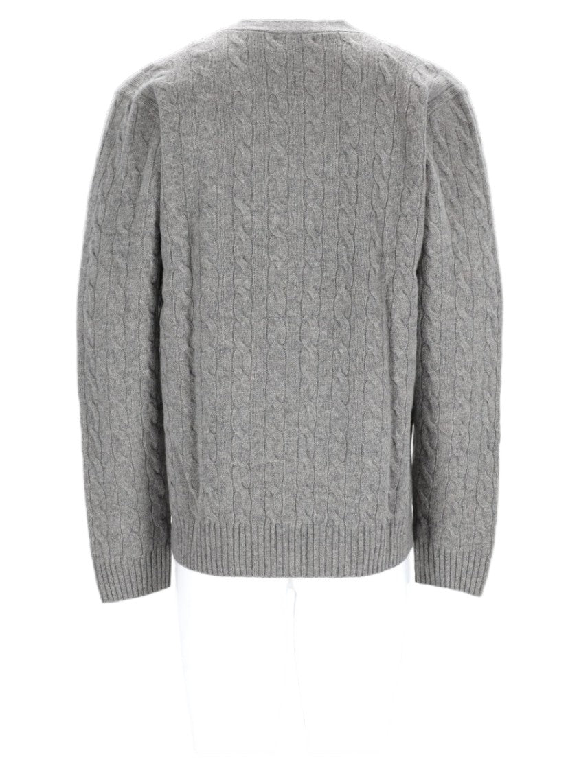 Polo Ralph Lauren Grey Cable-Knit V-Neck Wool-Cashmere Cardigan