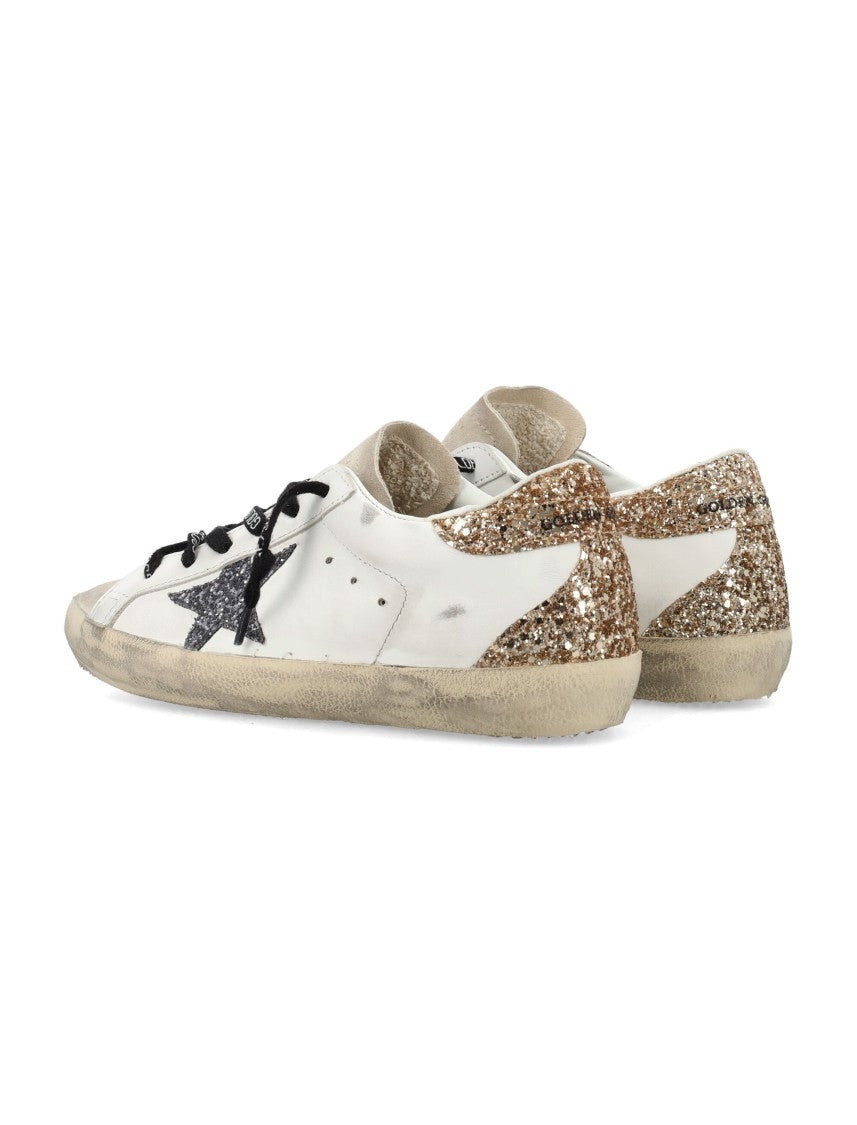 Golden Goose Super-Star White Leather Glitter Sneakers