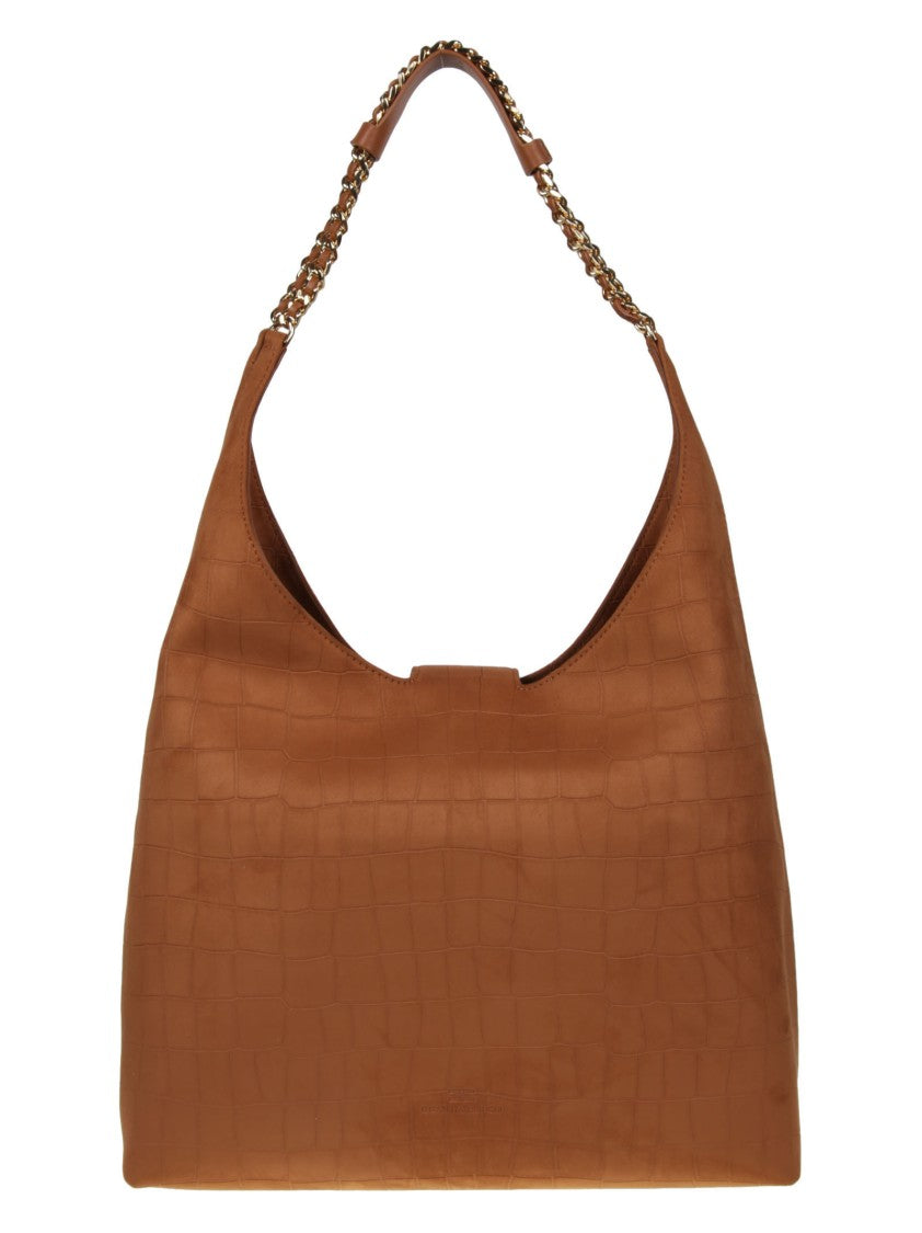 Elisabetta Franchi Crocodile Textured Chain Strap Hobo Bag