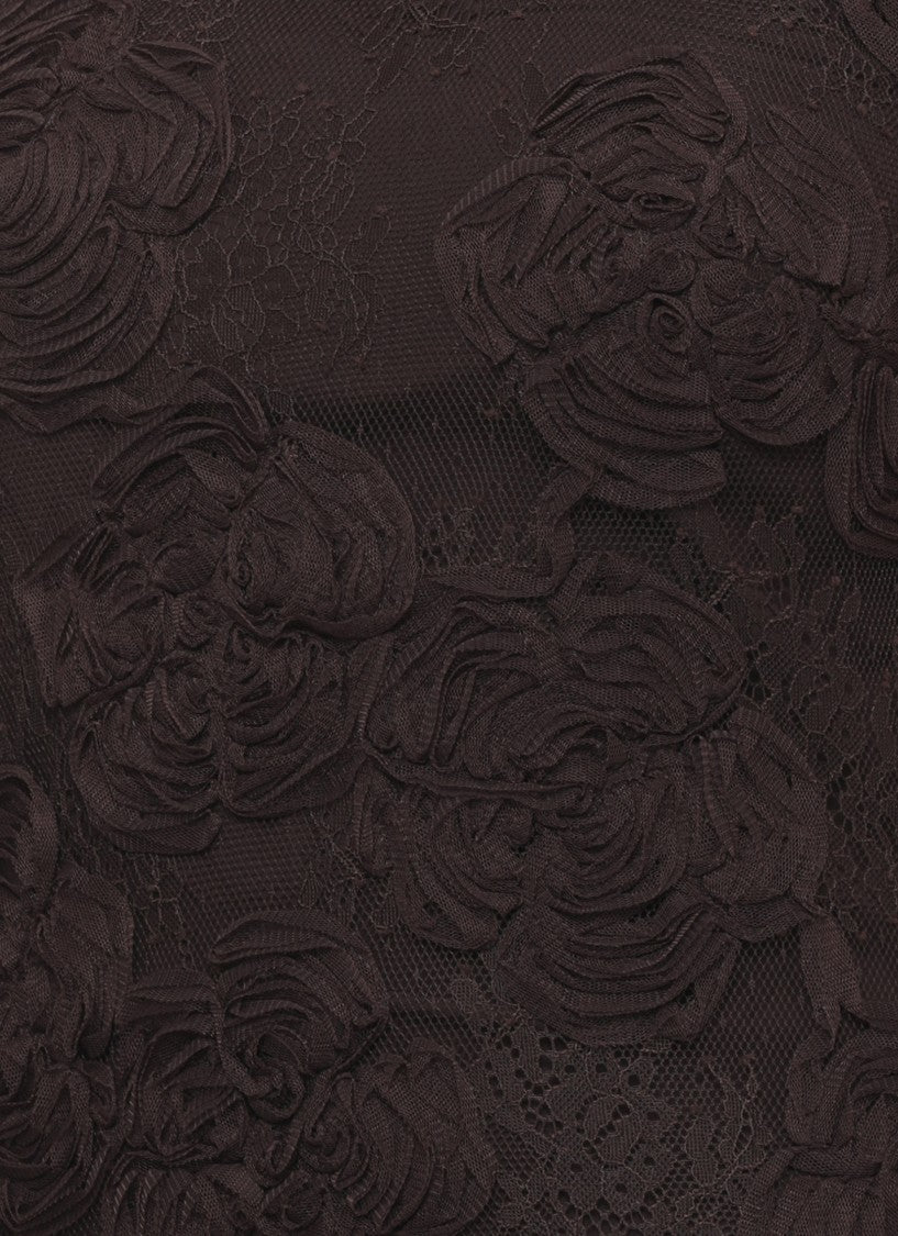 Rotate Brown Lace Long Sleeveless Dress With Fabric Roses