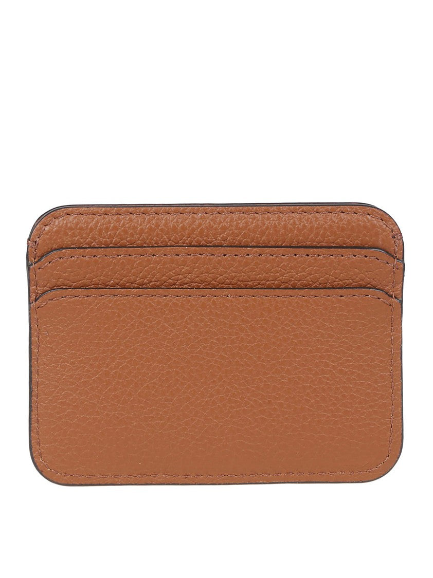 Chloé Textured Brown Leather Cardholder With Gold Accents