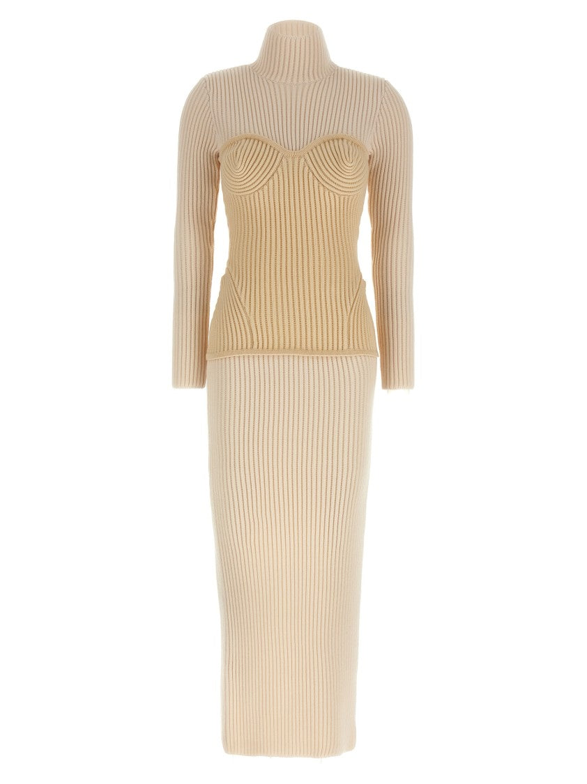 Jean Paul Gaultier Ribbed Merino Wool Corset Dress With Trompe L'oeil Silhouette