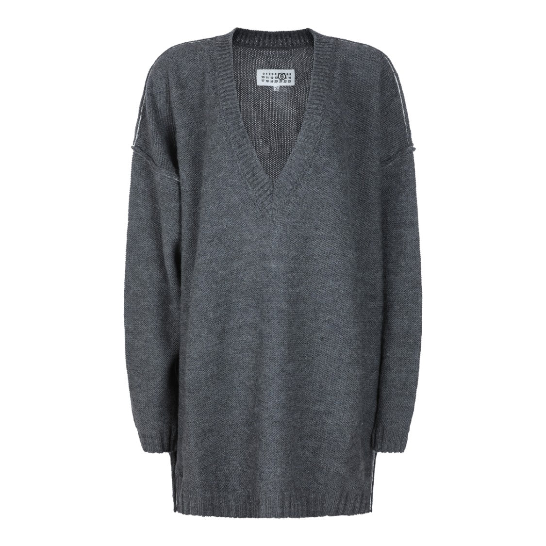 Mm6 By Maison Margiela Oversize Grey Mélange Wool Blend Sweater With Deep V Neckline