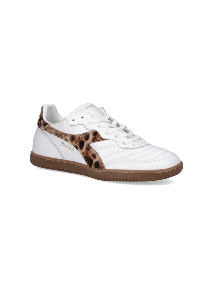 Dolce & Gabbana Leopard Print Detailed Sneakers With Smooth Leather Finish