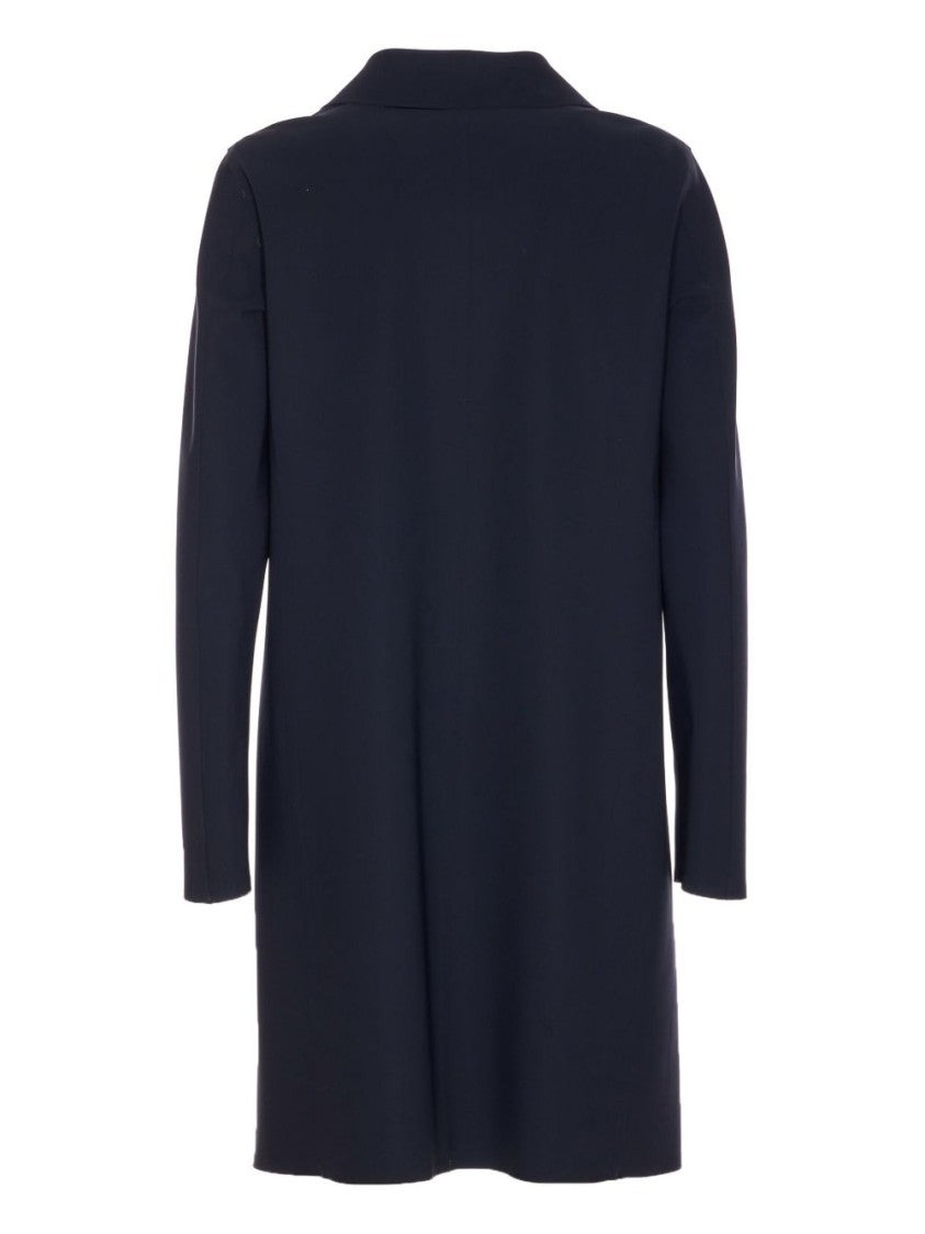 Herno Navy Blue Parka Coat With Concealed Fastening