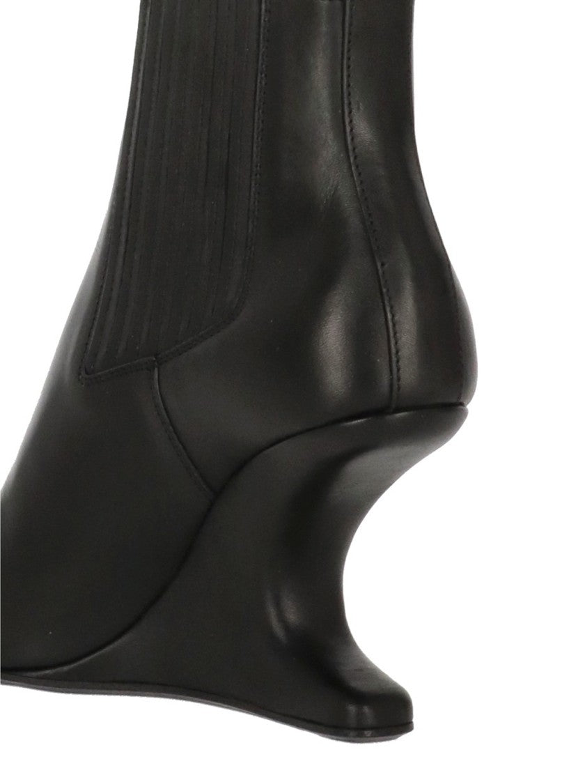 Rick Owens Sculptural Black Leather Heeled Boot With Arrowhead Design