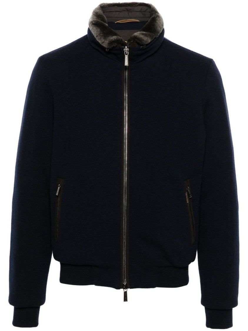 Moorer Padded Fleece Zip-Up Jacket With Detachable Faux-Fur Collar