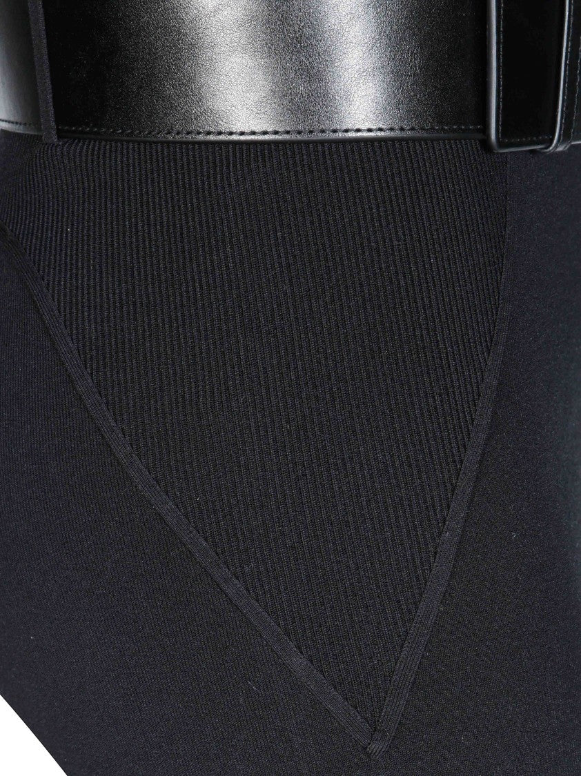 Self-Portrait Black Ribbed Knit Belted Stirrup Leggings