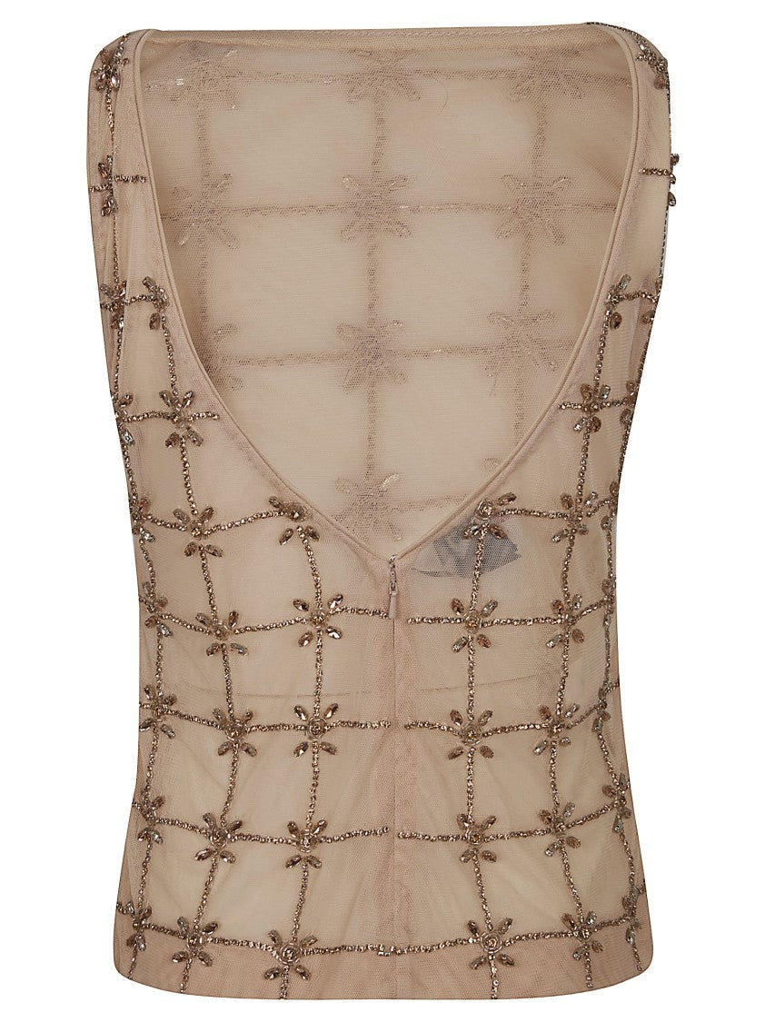 Pinko Tulle Top With Hand-Embroidered Crystals And Beads