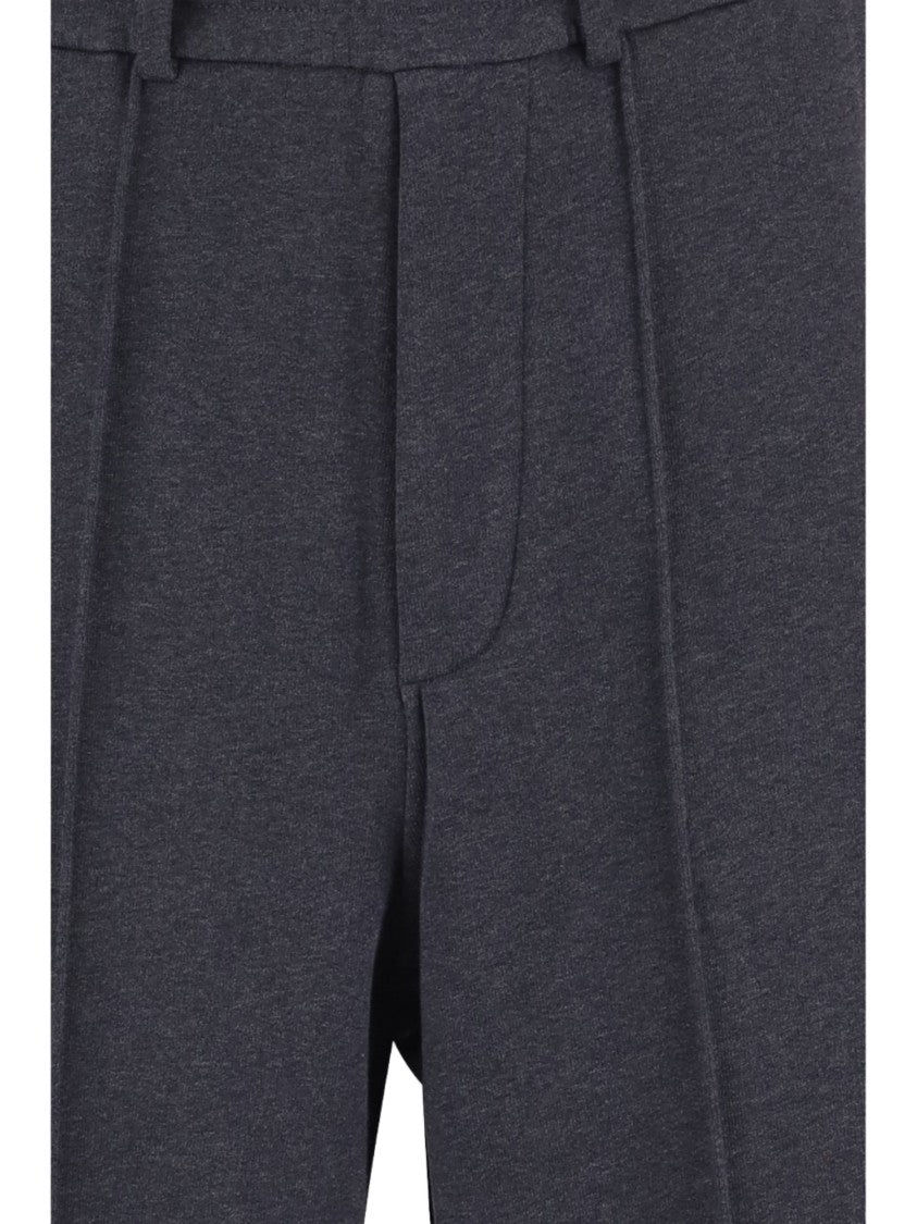 Emporio Armani Dark Grey Pleated Straight-Leg Cotton Formal Pants
