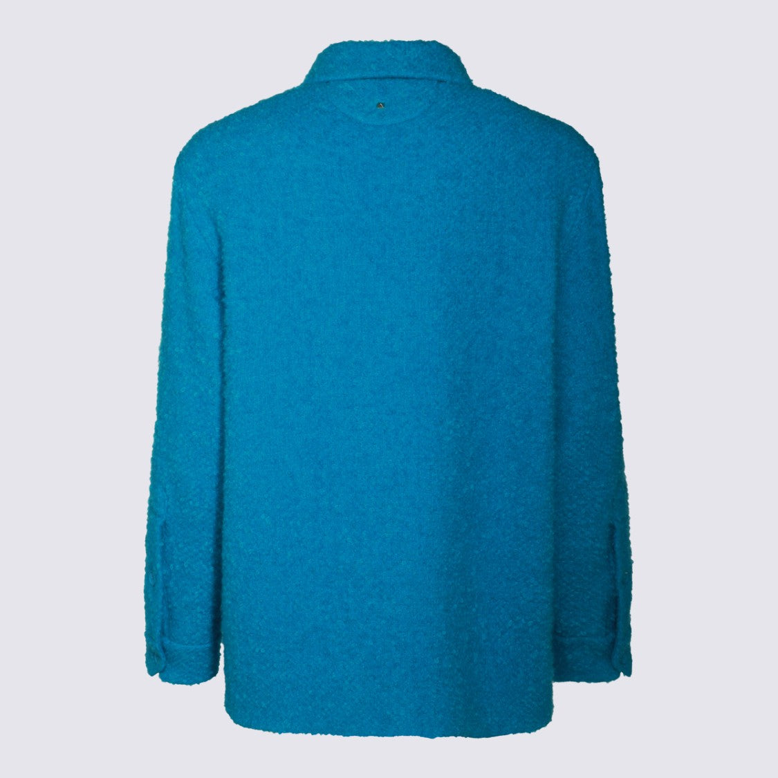 Valentino Textured Blue Coat With Classic Collar And Concealed Buttons