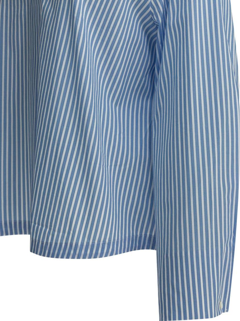 Ines De La Fressange Light Blue Striped Shirt With Buttonless Front