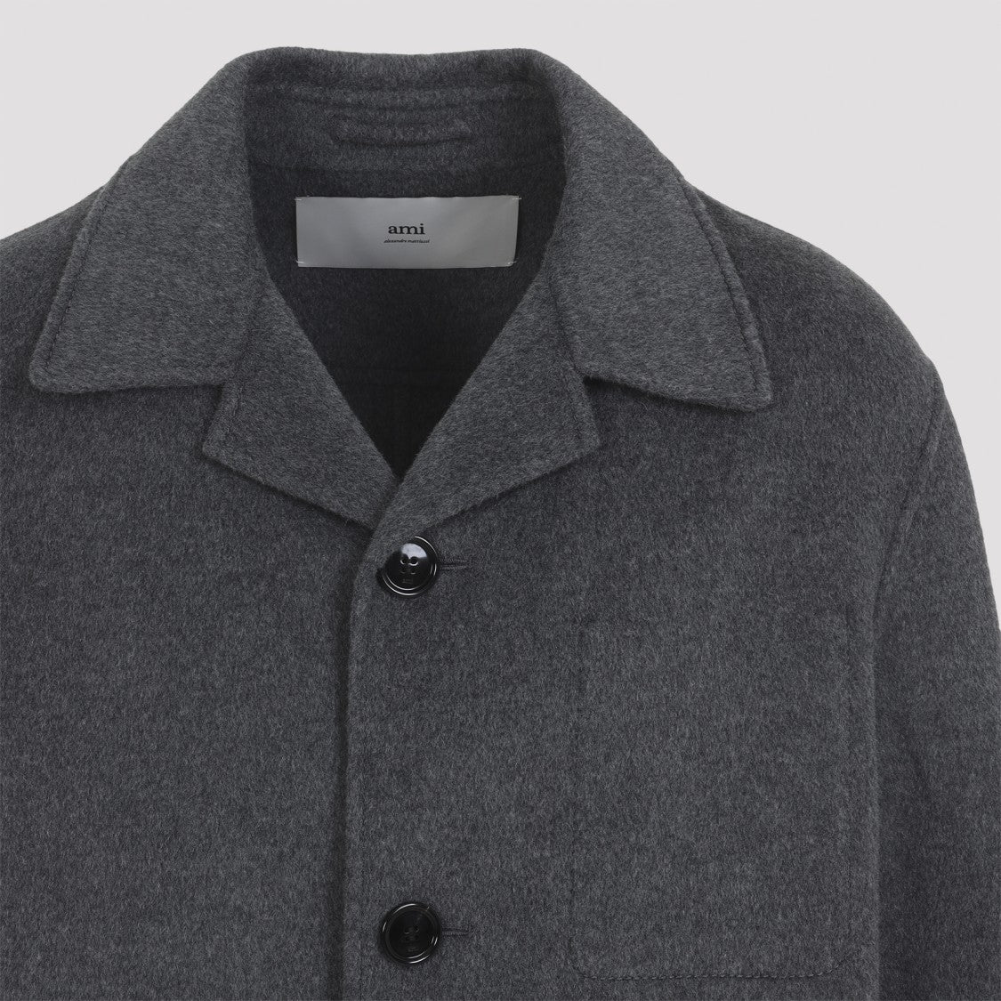 Ami Paris Car Grey Wool Coat