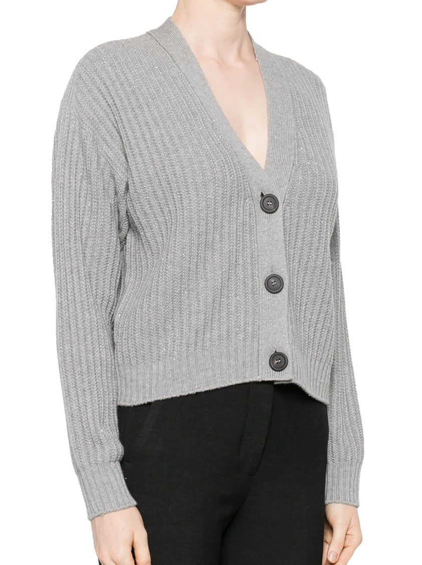 Peserico Cropped Lurex Cardigan With V-Neck And Button Closure