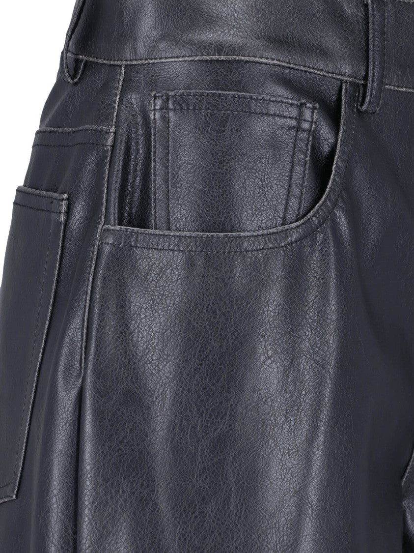Mm6 By Maison Margiela Black Faux Leather Straight-Leg Shorts