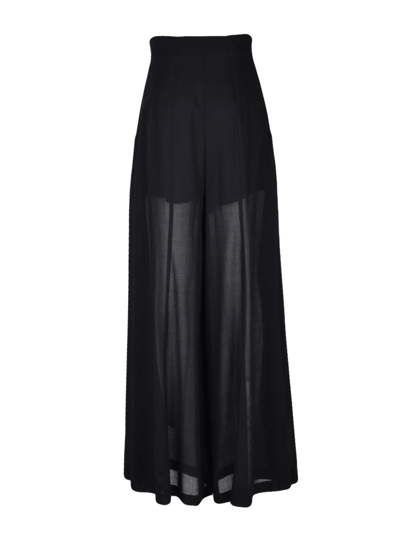 Philosophy Di Lorenzo Serafini Black High-Waisted Side Slit Virgin Wool Wide-Leg Pants