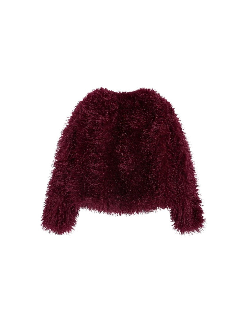 Pence Kim Purple Round-Neck Faux-Mongolian Fur Coat