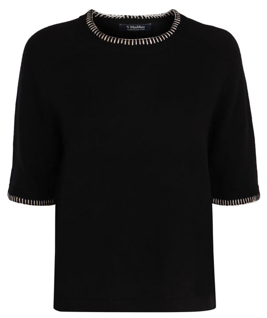 Max Mara Cropped Black Sweater With Contrasting Stitching
