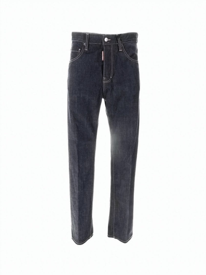 Dsquared2 Classic Straight-Leg Denim Pants With Faded Wash And Leather Patch