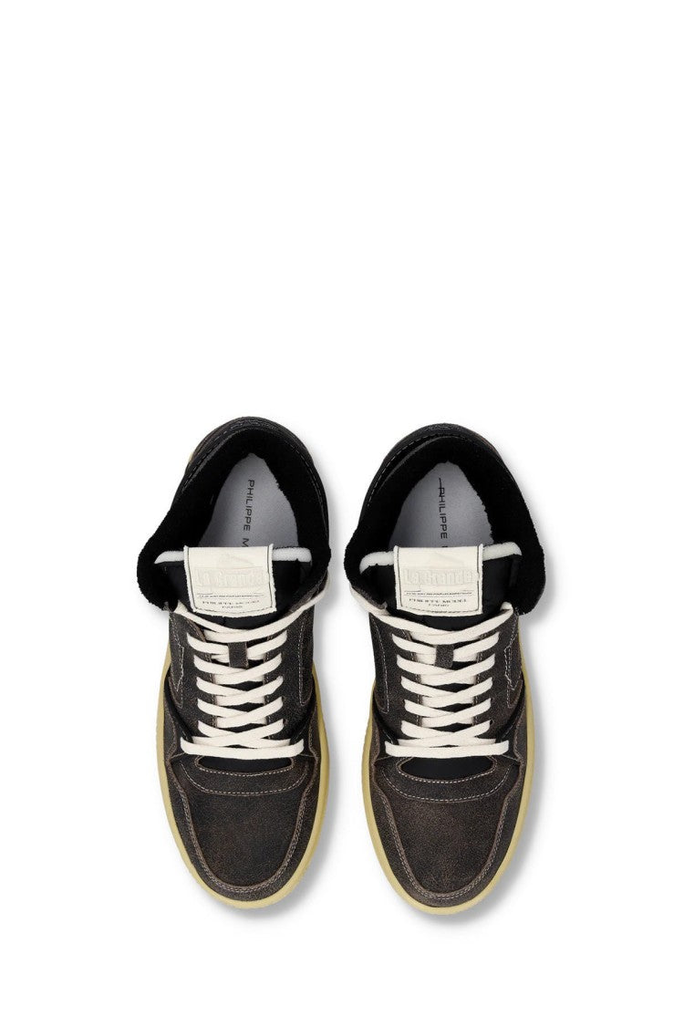 Philippe Model Black Distressed Weathered Chunky Sole Leather-Blend Sneakers