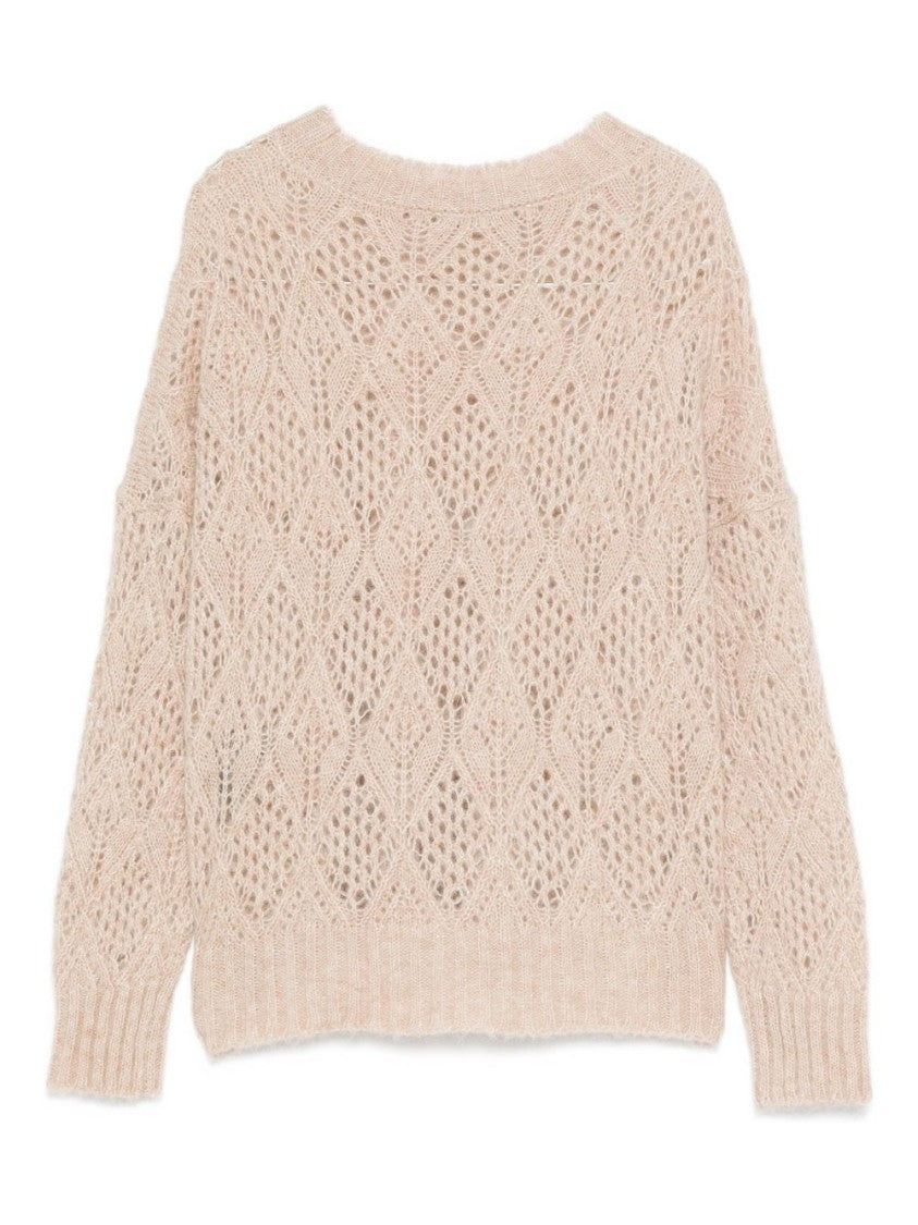 Dexterior Beige Open-Knit Sweater With Diamond Pattern