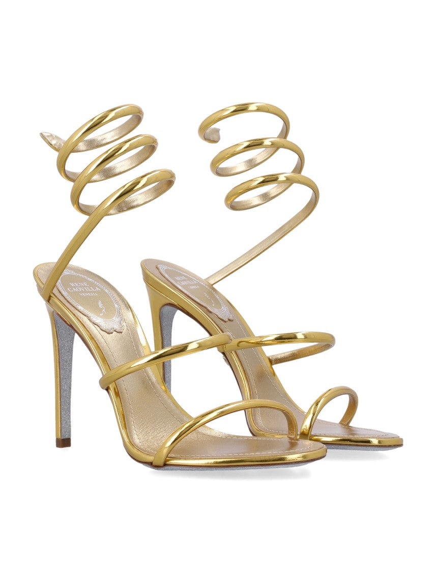 René Caovilla Cleo Sandals In Metallic Gold