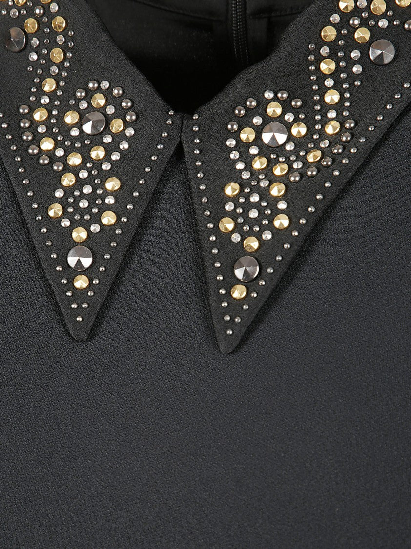 Versace Short-Sleeved Satin Top With Pointed Collar