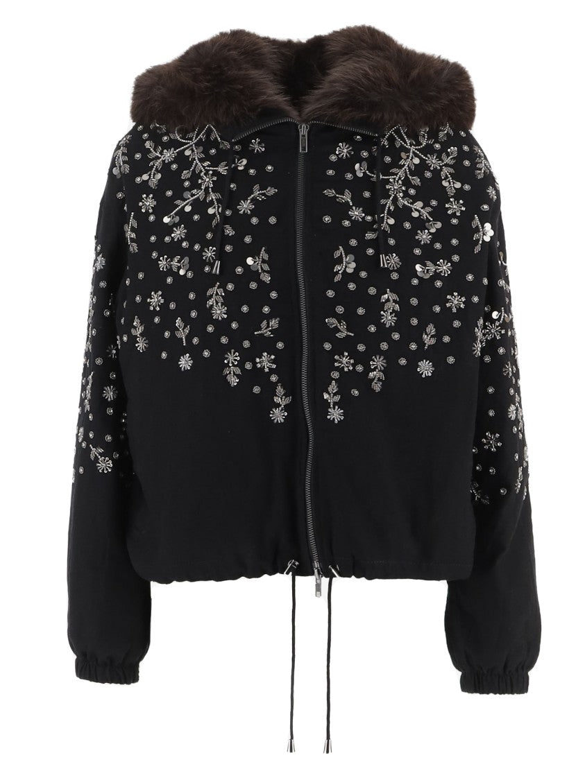 Novelle Casual Cotton Jacket With Embroidered Floral Appliqués