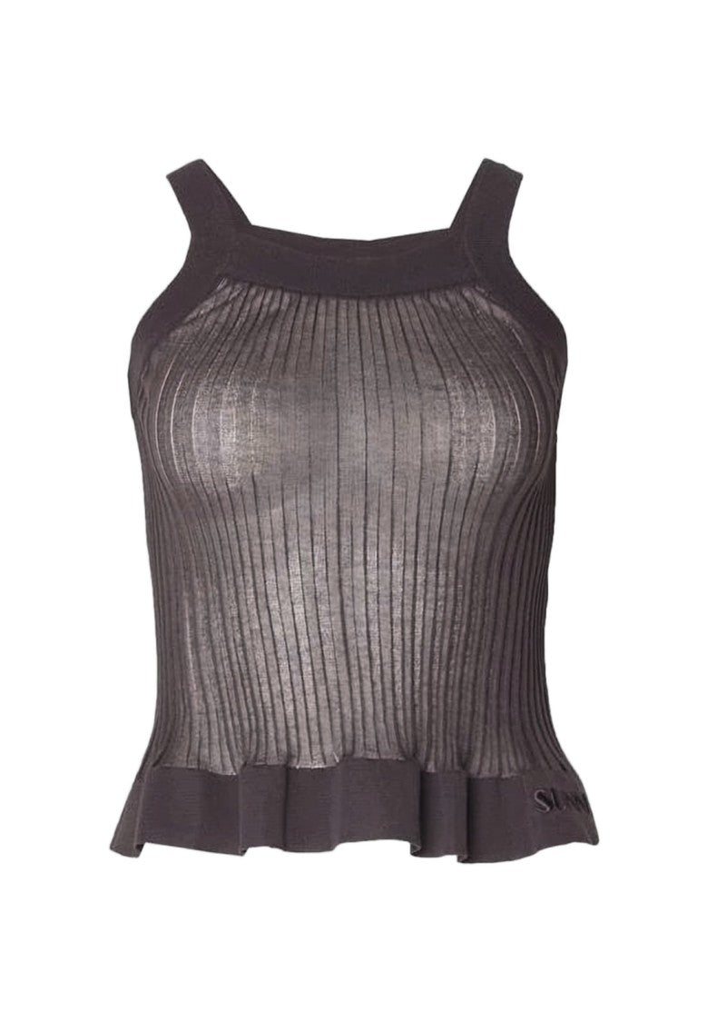 Sunnei Sleeveless Ribbed Knit Top With Square Neckline