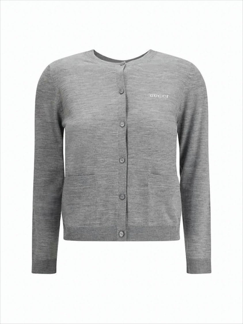 Gucci Cashmere-Silk Grey Cardigan With Round Neckline