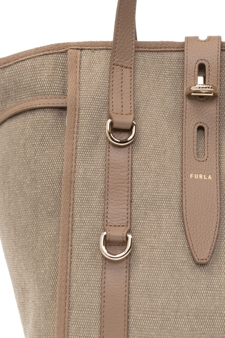 Furla Textured Fabric Handbag With Leather Accents