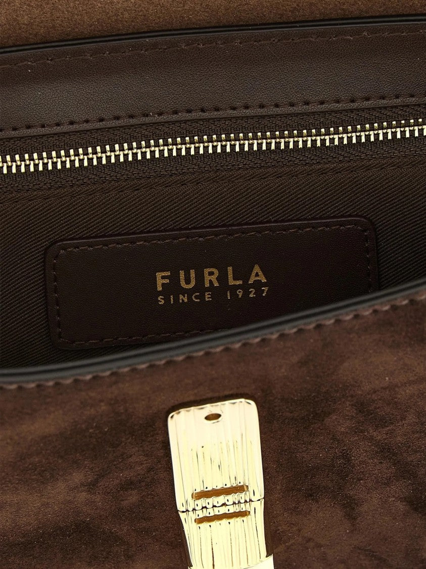 Furla Dark Brown Iride S Rectangular Suede Shoulder Bag