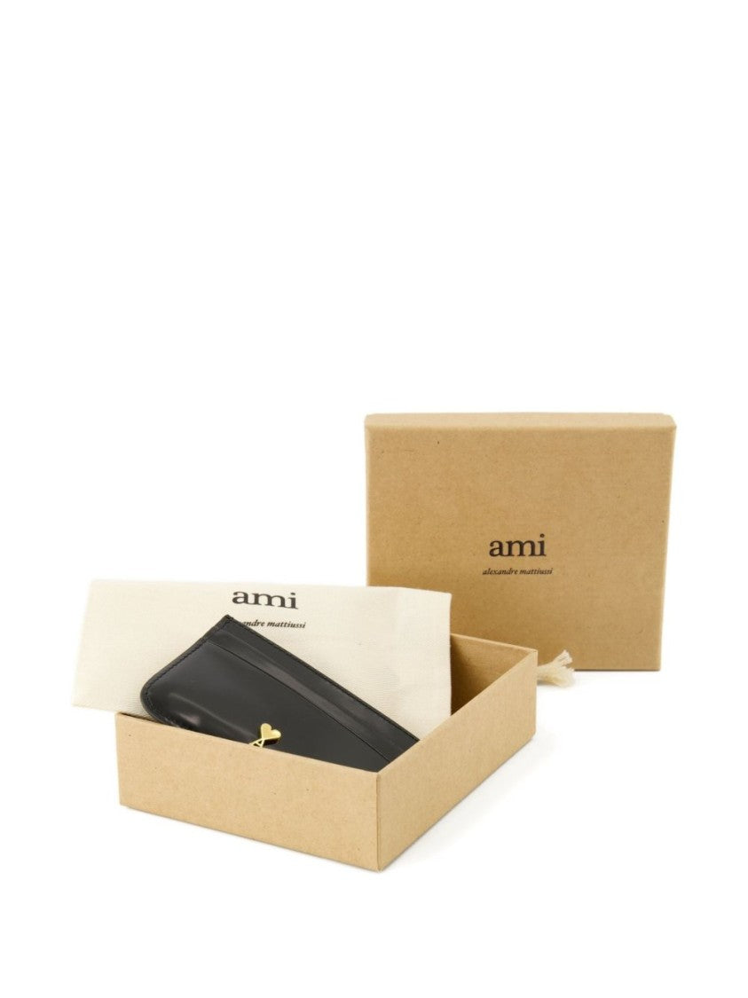 Ami Paris Black Square Shape Leather Card Wallet