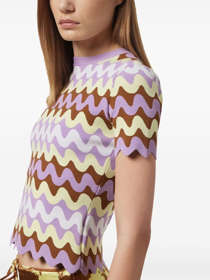 Versace Zigzag Embroidered Short-Sleeved Sweater