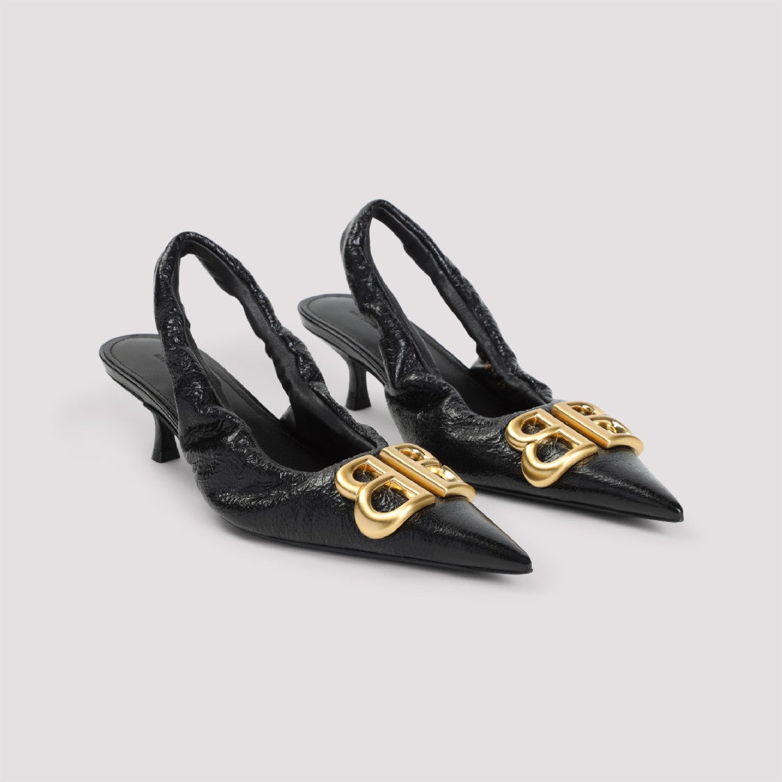 Balenciaga Pointed Toe Black Pumps With Ruffled Slingback
