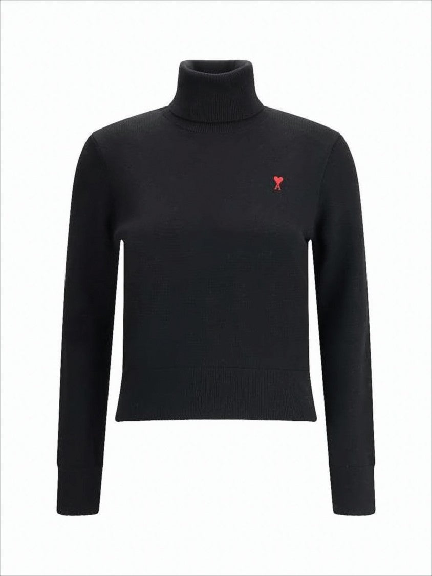 Ami Paris Cropped Turtleneck Sweater With Fitted Silhouette