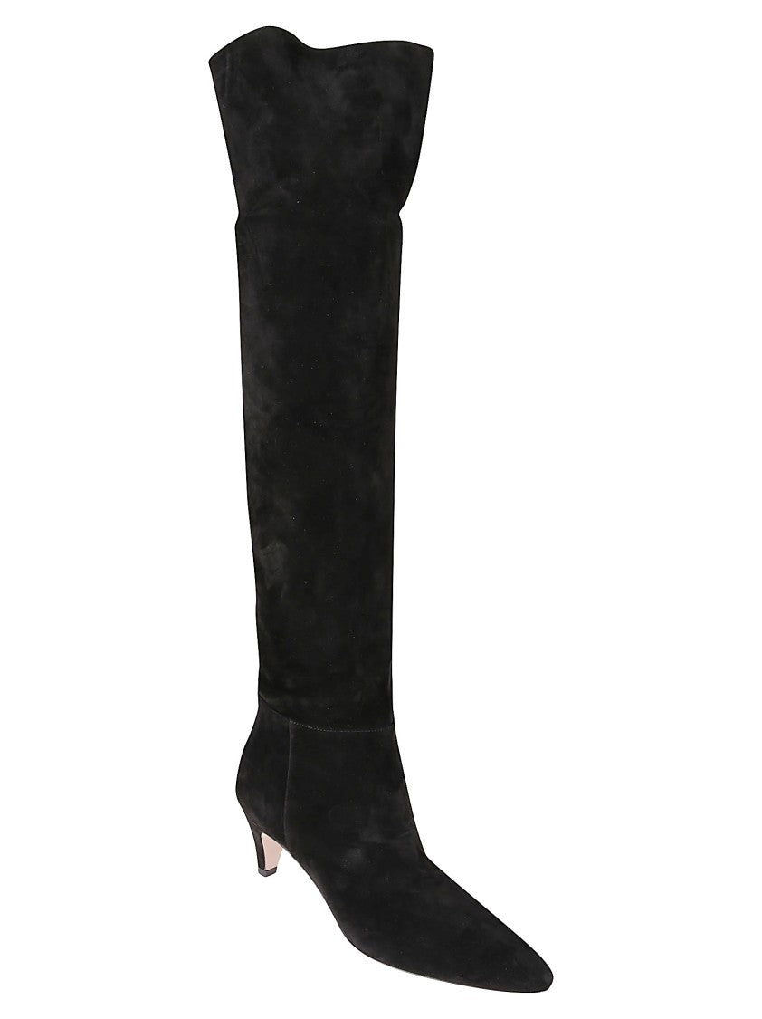 Gianvito Rossi Pointed Toe Knee-High Boots With Slouched Upper And Kitten Heel
