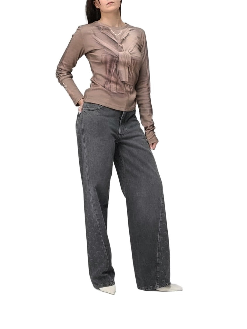 Marine Serre Fitted Long-Sleeved Top With Trompe-L'oeil Print