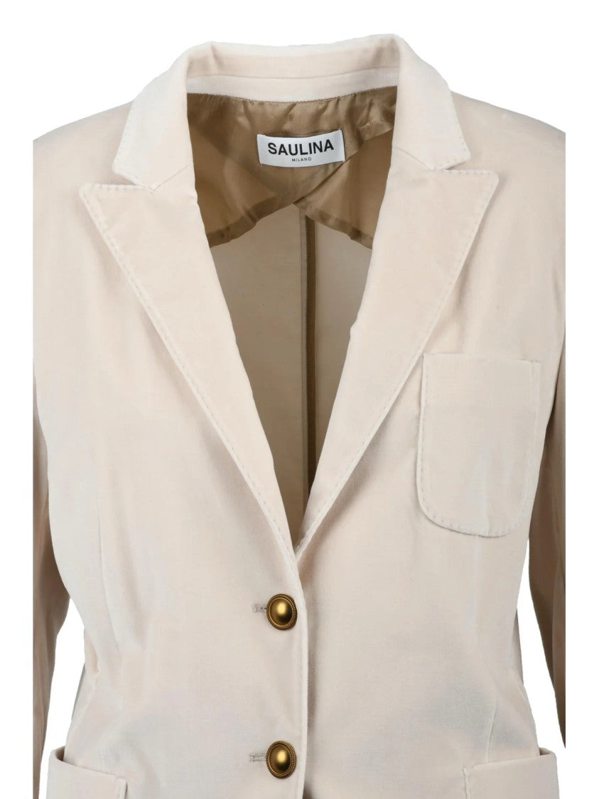 Saulina Beige Cotton Viscose Elastane Women's Velvet Jacket
