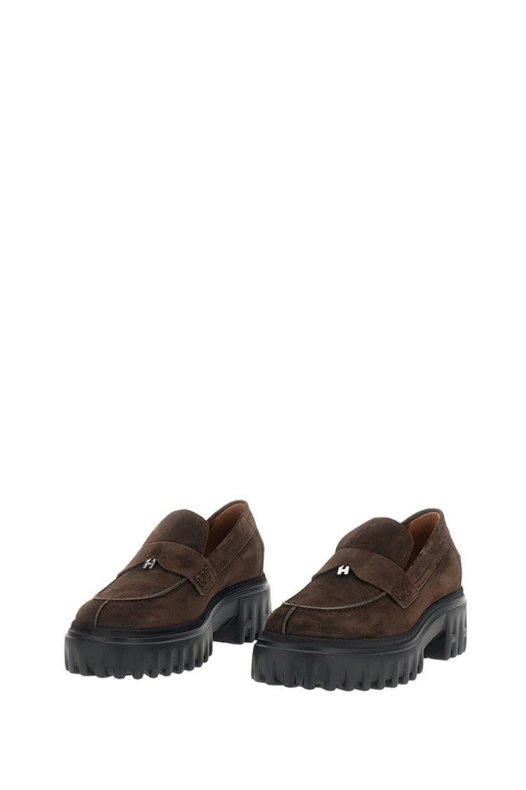 Hogan Brown Leather Brushed Penny Loafers