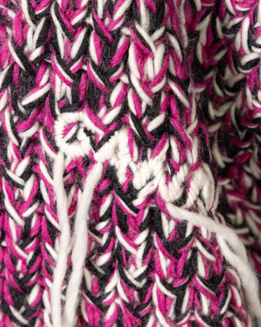 Ganni Graphic Purple Fringe Wool Handknit Cardigan