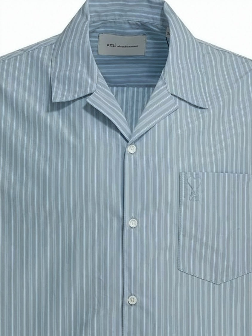 Ami Paris Vertical Stripe Relaxed Fit Short-Sleeve Shirt