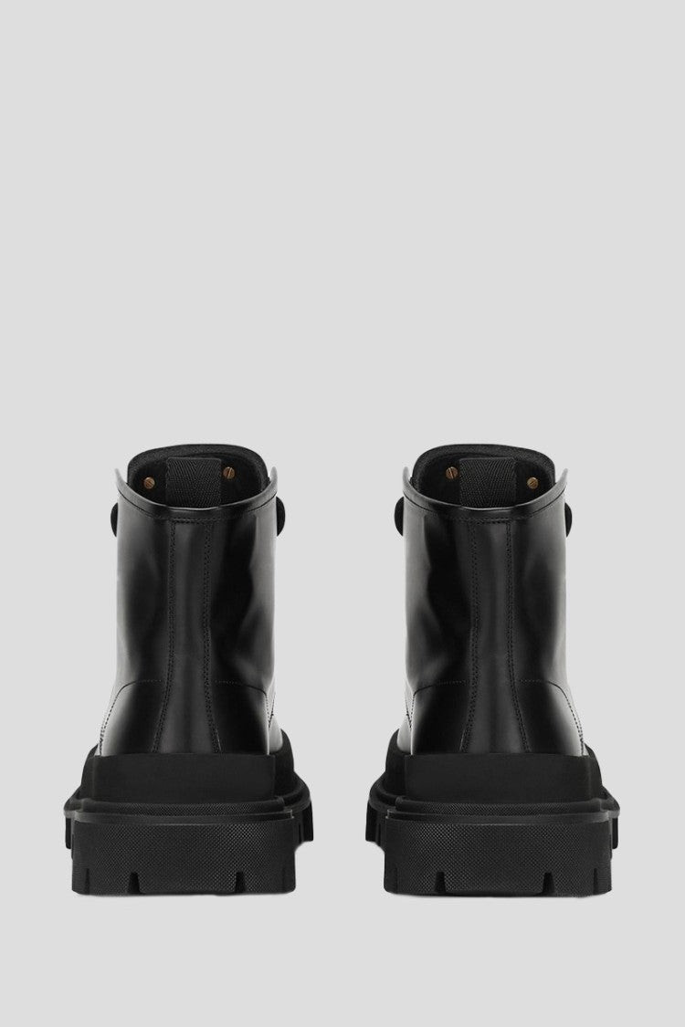 Dolce & Gabbana Lace-Up Leather Black Ankle Boots