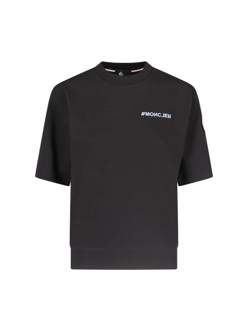 Moncler Grenoble Logo T-Shirt In Black Cotton Crew Neck